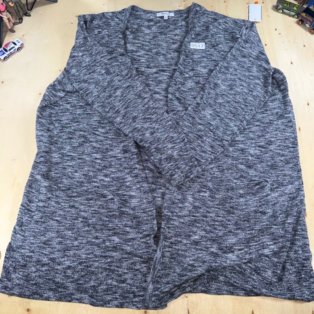Madewell Womens XL Black White Space Dye Marl Open Front Cardigan Sweater Pocket